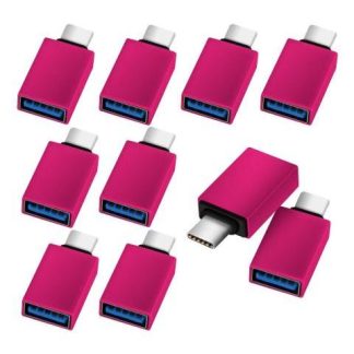 10 PZS ADAPTADOR OTG USB HEMBRA A TIPO C MACHO CONVERTIDOR PARA CELULAR COMPUTADORA MEMORIAS TECLADOS Y MOUSE TRANSFIERE DATOS COLOR MAGENTA