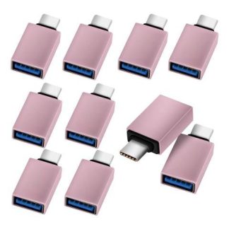 10 PZS ADAPTADOR OTG USB HEMBRA A TIPO C MACHO CONVERTIDOR PARA CELULAR COMPUTADORA MEMORIAS TECLADOS Y MOUSE TRANSFIERE DATOS COLOR ROSA