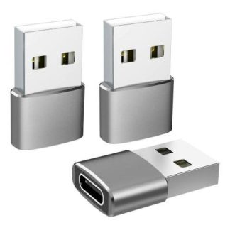 3 PIEZAS ADAPTADOR OTG USB MACHO A TIPO C HEMBRA CONVERTIDOR COLOR PLATEADO