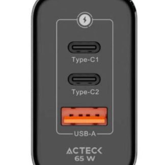 ACTECK CARGADOR DE PARED CP65W 65W 1X USB-A-2X USB-C NEGRO