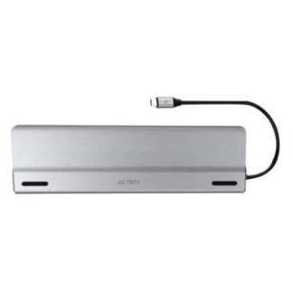ACTECK DOCKING STATION PORT X DH690 USB C 3X USB A 3.0 2X USB C 3.0 2X USB A 2.0 1X HDMI 1X VGA 1X RJ-45 PLATA