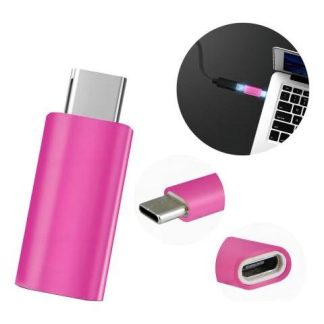 ADAPTADOR CONVERTIDOR MICRO USB V8 HEMBRA A TIPO C MACHO COLOR MAGENTA