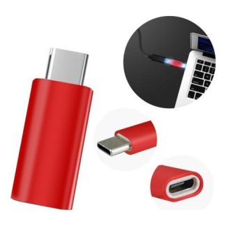 ADAPTADOR CONVERTIDOR MICRO USB V8 HEMBRA A TIPO C MACHO COLOR ROJO