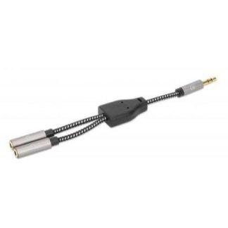 ADAPTADOR DE AUDIO MANHATTAN 3.5MM MACHO - 3.5MM HEMBRA DOBLE ENTRADA 15CM NEGRO - PLATA 356114