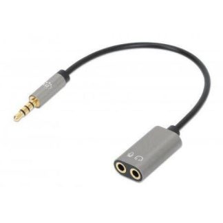 ADAPTADOR DE AUDIO MANHATTAN 3.5MM MACHO - 3.5MM HEMBRA DOBLE ENTRADA 20CM PLATA - NEGRO 356107