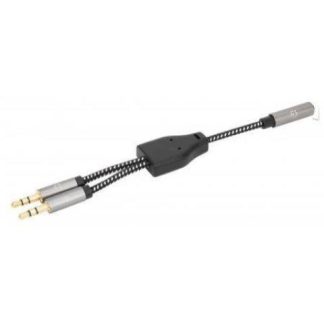 ADAPTADOR MANHATTAN DE AUDIO HEMBRA - 2X 3.5MM MACHO PARA AUDIFONOS 15CM NEGRO - PLATA 356121
