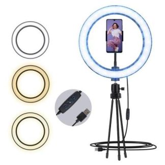 ARO DE LUZ LED 26CM CON MINI TRIPIE Y SOPORTE PARA CELULAR NEGRO