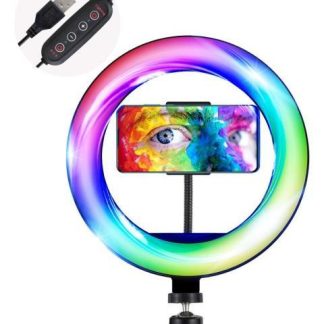 ARO DE LUZ LED RGB PROFESIONAL DE 20CM USB SOPORTE YOUTUBER COLOR NEGRO