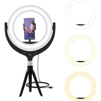 ARO DE LUZ LED TOUCH DE 26CM SOPORTE PARA CELULAR FOTO VIDEO NEGRO