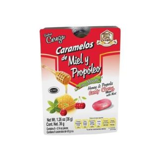 BLISTER CARAMELO DE MIEL Y PROPOLEO SABOR CEREZA C 9 PZAS. LA TIA TRINI