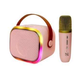 BOCINA BLUETOOTH KARAOKE NECNON NB203 MICREOFONO INALAMBRICO BT 5.3 ATENUADOR DE VOZ RADIO FM MICRO SD USB AUX 3.5MM 5 WATTS RMS COLOR ROSA