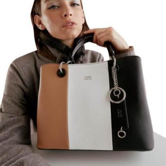 BOLSA SATCHEL CON BLOQUES DE COLOR NEGRO VI LINE