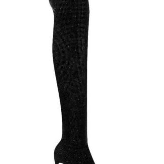 BOTA EXTRA LARGA ANTE STRETCH PIEDRAS TACON DELGADO NEGRO THALIA SODI