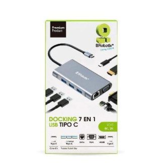 BROBOTIX DOCKING STATION 7 EN 1 6001202 USB C 3X USB 3.01X HDMI 1X VGA 1X RJ-45 PLATA