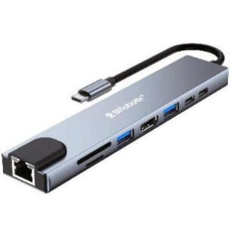 BROBOTIX DOCKING STATION 8 EN 1 USB C 2X USB 3.0 1X SD 1X MICRO SD 1X HDMI 1X RJ-45 2X USB C PLATA