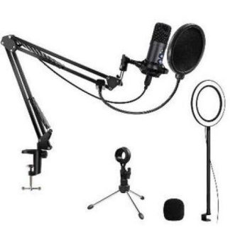 BROBOTIX KIT MICROFONO ALAMBRICO USB NEGRO - INCLUYE SOPORTE DE BRAZO Y ARO DE LUZ
