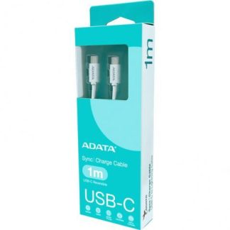 CABLE ADATA USB TIPO C USB TIPO C. CONECTOR REVERSIBLE TIPO C POTENCIA MAXIMA DE SALIDA DE 100 W TEJIDO DE NAILON (1 M DE LONGITUD). COLOR BLANCO. CAC