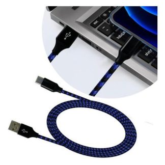 CABLE USB A TIPO C CARGA Y DATOS TRENZADO USO RUDO 2 METROS AZUL MARINO