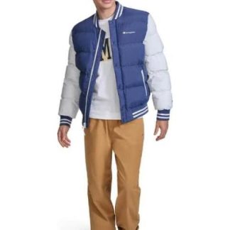 CHAMARRA QUILTED VARSITY BOMBER WITH SCRIPT AT CHEST AZUL CHAMPION