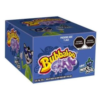 CHICLE CON RELLENO LIQUIDO BUBBALOO SABOR MORA AZUL CON 50 PIEZAS