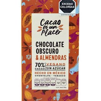 CHOCOLATE OBSCURO CON ALMENDRAS SIN AZUCAR 80 G CACAO ES UN PLACE