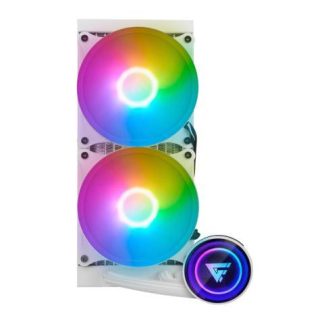 ENFRIAMIENTO LIQUIDO. GAMER FACTOR LQG601. 240MM RGB TDP 250W 2 FAN 120MM 70 CFM BLANCO.