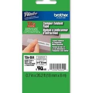 ETIQUETA BLANCA CONTINUA LAMINADA DE SEGURIDAD BROTHER TZESE4 DE 18 MM DE ANCHO X 8 MTS DE LARGO. IMPRESION EN NEGRO.