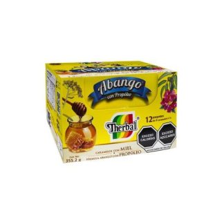 EXHIBIDOR CARAMELO CON MIEL ABANGO Y PROPOLEO C 12 PAQUETES THERBAL