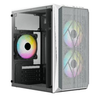 GABINETE ACTECK DOOM GI630 CON VENTANA MICRO-TOWER MICRO-ATX-MINI-ITX USB 3.0-2.0 CON FUENTE DE 500W 3 VENTILADORES RGB INSTALADOS BLANCO