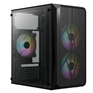 GABINETE ACTECK DOOM GI630 CON VENTANA MICRO-TOWER MICRO-ATX-MINI-ITX USB 3.0-2.0 CON FUENTE DE 500W 3 VENTILADORES RGB INSTALADOS NEGRO
