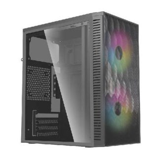 GABINETE ACTECK FUJI GC470 CON VENTANA MINI-TOWER MICRO-ATX-ITX USB 3.0-2.0 CON FUENTE DE 500W 2 VENTILADORES RGB INSTALADOS NEGRO