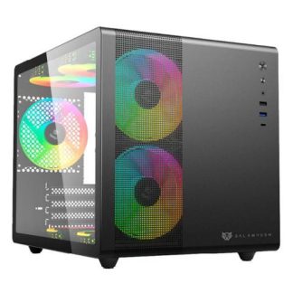 GABINETE BALAM RUSH TANK MINI GI930 CON VENTANA MINI-TOWER ITX-MINI-ATX USB 3.0-C SIN FUENTE 3 VENTILADORES ARGB INSTALADOS NEGRO