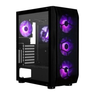 GABINETE GAME FACTOR CSG400 MID TOWER 2 USB 3.2 1X USB C ATXE 5 VEN ARGB CRISTAL TEMP NEGRO