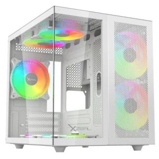 GABINETE XZEAL CXI1 CON VENTANA ARGB CUBO MICRO-ATX-MINI-ITX USB 3.0-1.1 SIN FUENTE 3 VENTILADORES ARGB INSTALADOS BLANCO