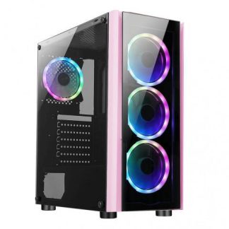 GABINETE XZEAL XZ110 CON VENTANA RGB TOWER ATX-MICRO ATX-MINI-ATX USB 3.0-2.0 SIN FUENTE 3 VENTILADORES RGB INSTALADOS ROSA