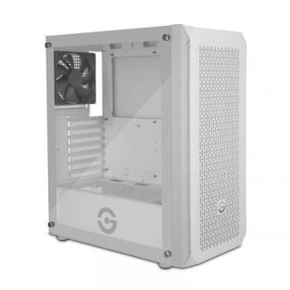 GETTTECH GABINETE GAMER MEDIA TORRE CON PANEL FRONTAL MALLA ATX-MICROATX-MINI ITX 1 VENTILADOR USB 2.0-3 0 COLOR BLANCO MOD. GCMASGX101WH