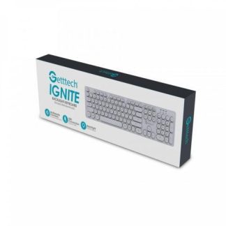 GETTTECH TECLADO RETROILUMINADO IGNITE BLANCO 105 TECLAS CONEXION USB ABS FRENTE Y GALVANIZADO ATRAS MOD. GTI20201B