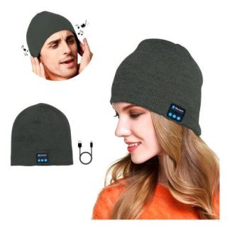GORRO BLUETOOTH CON AUDIFONOS INALAMBRICOS AURICULARES RECARGABLES PARA MUSICA Y MANOS LIBRES COLOR GRIS ACERO