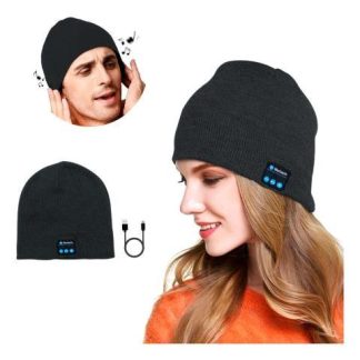 GORRO BLUETOOTH CON AUDIFONOS INALAMBRICOS AURICULARES RECARGABLES PARA MUSICA Y MANOS LIBRES COLOR GRIS MERENGO