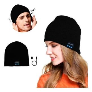 GORRO BLUETOOTH CON AUDIFONOS INALAMBRICOS AURICULARES RECARGABLES PARA MUSICA Y MANOS LIBRES COLOR NEGRO