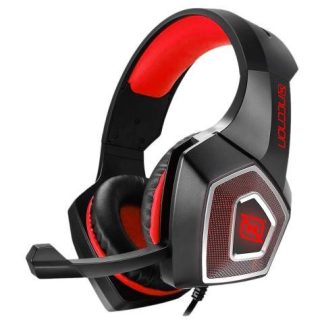 HEADSET GAMING OVEREAR NBHG DRAGON LED ALAMBRICO DIADEMA FLEXIBLE CON VIBRACION MICROFONO 3.5MM USB PC CONSOLAS CELULAR C-ADAPTADOR ROJO