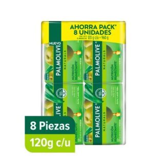 JABON DE TOCADOR PALMOLIVE NATURALS ALOE Y OLIVA BARRA 120 G 8 PZAS