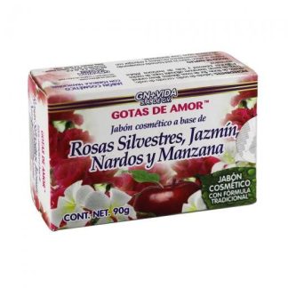 JABON GOTAS DE AMOR ROSAS SILVESTRESJAZMINNARDOS Y MANZANA 90GR GN+VIDA