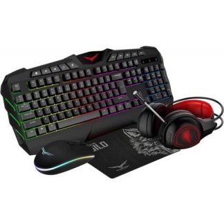 KIT GAMER 4 EN 1 NACEB BACK TO THE WILD TECLADO + MOUSE + AUDIFONOS + MOUSEPAD ALAMBRICO USB NEGRO-ROJO (ESPANOL)