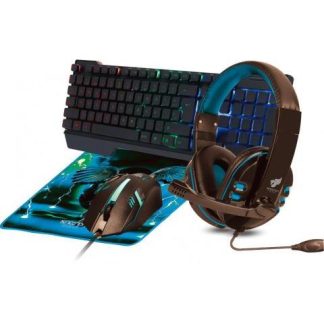 KIT GAMING 4 EN 1 NGCPEGASUS AUDIFONOS LED TECLADO 104 BOTONES MOUSE 3 BOTONES 1000DPI MOUSEPAD AZUL