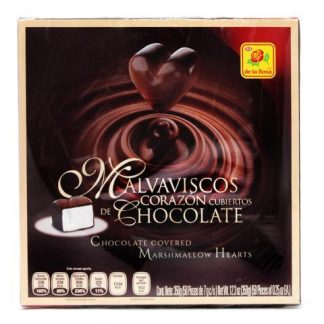 MALVAVISCO DE CORAZON CUBIERTO DE CHOCOLATE DE LA ROSA PAQUETE CON 50 PIEZAS DE 7 GR
