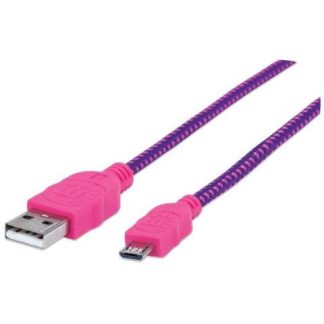 MANHATTAN CABLE CON RECUBRIMIENTO TEXTIL USB 2.0 A MACHO - MICRO USB 2.0 B MACHO 1.8 METROS ROSA-MORADO
