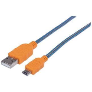 MANHATTAN CABLE CON RECUBRIMIENTO TEXTIL USB 2.0 A MACHO - MICRO USB 2.0 B MACHO 1 METRO AZUL-NARANJA