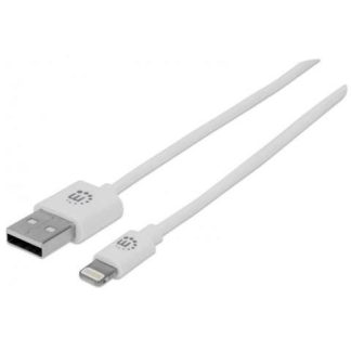 MANHATTAN CABLE DE CARGA CERTIFICADO MFI USB A 2.0 MACHO - LIGHTNING MACHO 1 METRO BLANCO PARA IPHONE-IPAD-IPOD