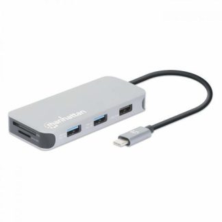 MANHATTAN DOCKING STATION 130615 USB C 3X USB 1X USB C 1X HDMI 1X RJ-45 1X SD 1X MICRO SD GRIS